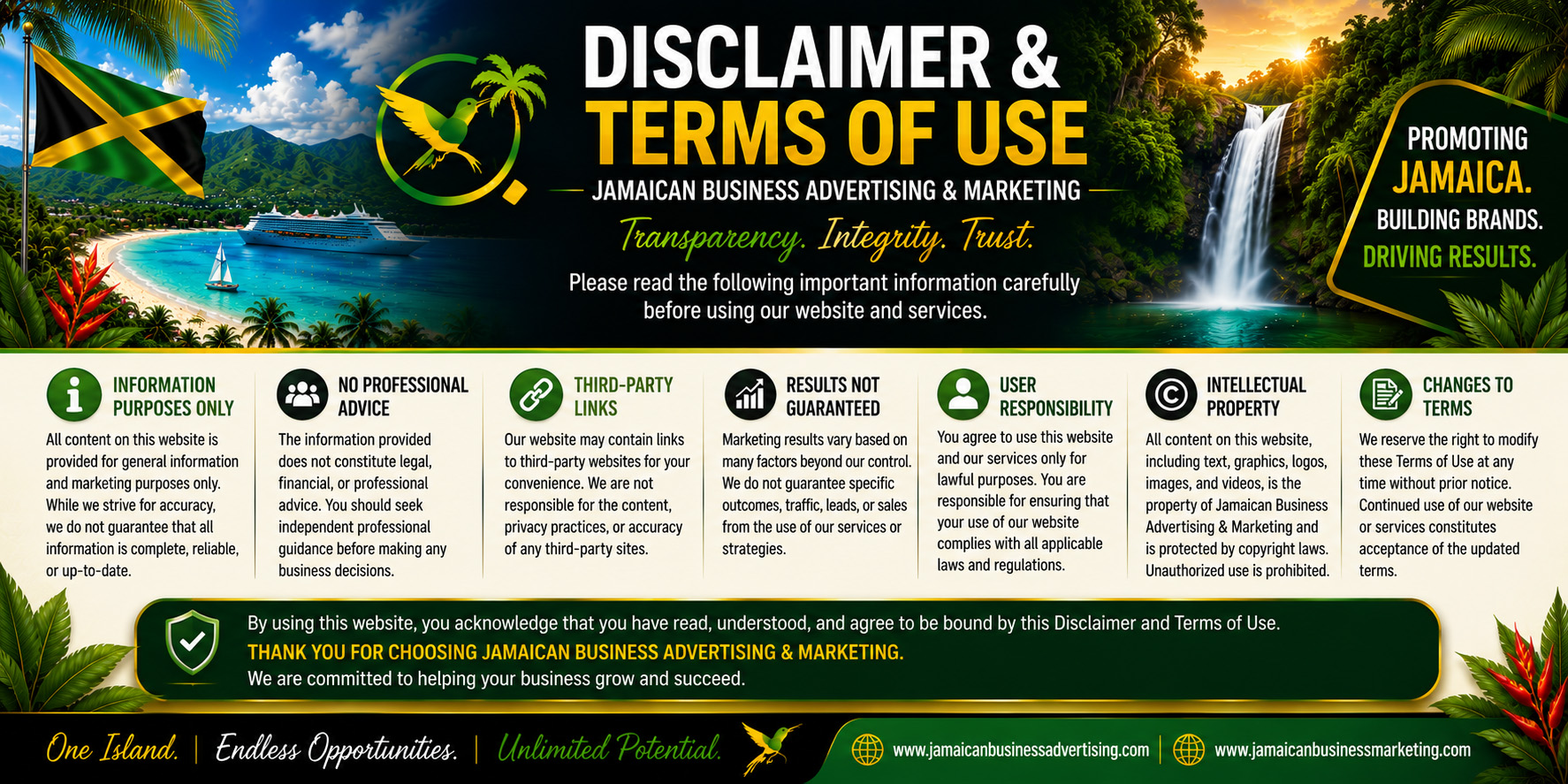 Disclaimer & Terms of Use - Jamaican Business Advertising & Marketing